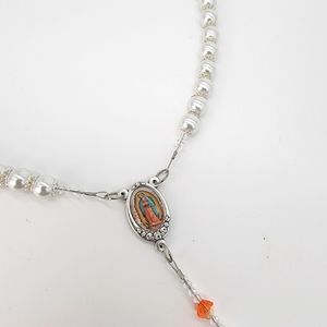 Our Lady of Guadalup Rosary Orange Red White Crystal Beads Italian Medals 20"